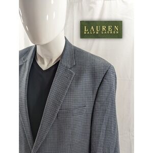 Ralph Lauren Blazer Sport Suit Jacket Coat Silk Wool Pale Blue Houndstooth 44R